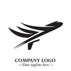 Plane Flying Fast Logo Symbol in Black on the White Background with Dynamic Aviation Design