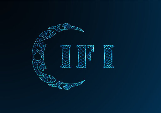 Low poly letter logo IFI design. IFI letter logo low poly vector design on blue color gradient background. IFI logo low poly design