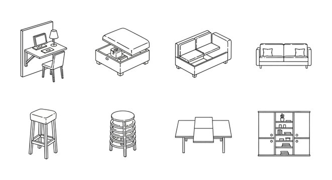furniture illustration showcasing minimalist design an assortment of home furnishings for interior decoration offering furnishing solutions in line art