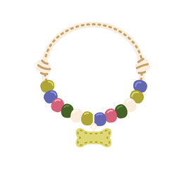 Dog Necklace with Pendant bone. Pet Accessory. Isolated flat vector illustration.