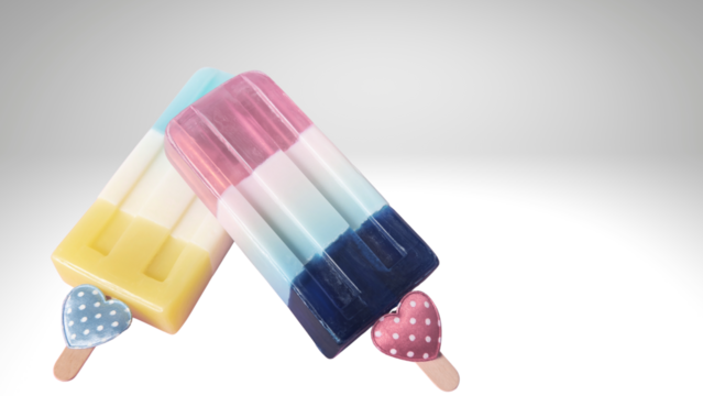 Colorful felt tip pens and plasticine with a yellow, blue, pink, and green sponge and red bar soap on a white background for school office hygiene