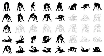 Naklejka premium Wrestling Moves Silhouette Sequence Collection