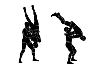Wrestling Takedown Techniques Silhouette Illustrations