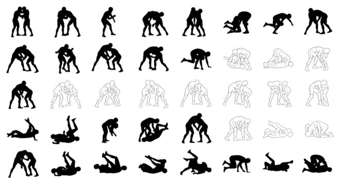 Wrestling Moves Silhouette Sequence Collection - Powered by Adobe