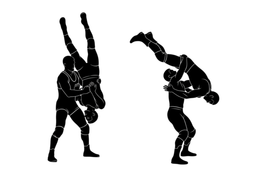 Wrestling Takedown Techniques Silhouette Illustrations - Powered by Adobe
