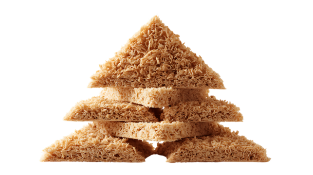 A christmas tree made of toast isolated on transparent background.