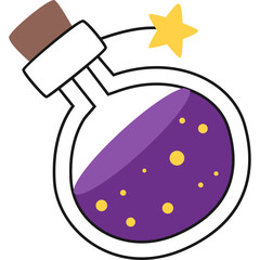 Halloween Potion Bottle with Bubbles and Star Magic Sparkle Isolated on Transparent Background Festive Spooky Potion for Celebration