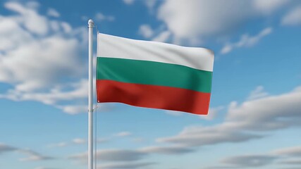 Bulgarian flag waving proudly against a beautiful summer sky, perfect for travel, culture, or patriotic themes with a national identity