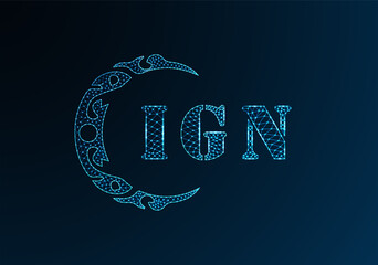 Low poly letter logo IGN design. IGN letter logo low poly vector design on blue color gradient background. IGN logo low poly design