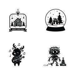 Christmas Illustration Set Featuring Cabin Snow Globe Musical Reindeer and Robot with Lights Perfect for Holiday Coloring Pages and Seasonal Crafts