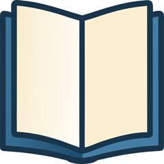 Minimalist flat icon of an open book, with soft beige pages and light blue cover, simple clean design.