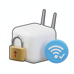 Obraz premium 3d cybersecurity icon wifi secure connection, white background
