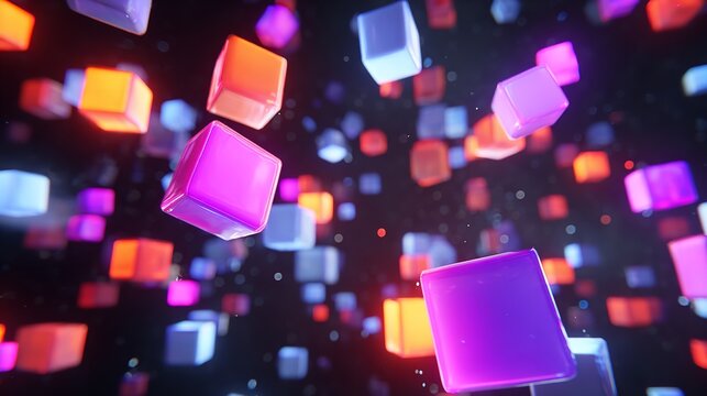 Floating Colorful Cubes in Abstract Motion: A Modern and Artistic Composition - Powered by Adobe