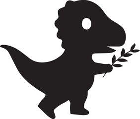 Adorable Baby Dinosaur holding a Flower Cute Silhouette Vector