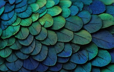 Close-up view of vibrant peacock feathers