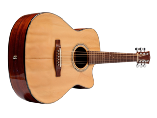 Elegant acoustic guitar on a contrasting backdrop showcases craftsmanship and musical artistry