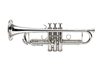 Obraz premium Elegant silver trumpet isolated, showcasing its intricate design and craftsmanship on display