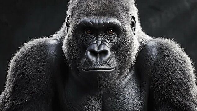 Sitting Gorilla Primate in Dark Studio - Serious Animal Portrait