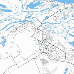 Map of the city of Novokuybyshevsk, Samara Oblast, Russia.