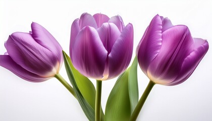Fototapeta premium Three Lilac Tulip Flowers Isolated On White Background Cutout