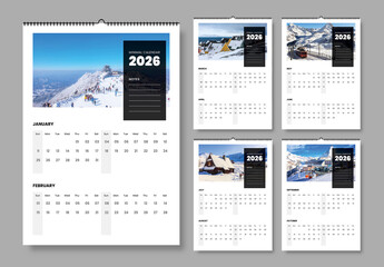 Minimal 2026 Wall Calendar Design Layout with Winter Landscape