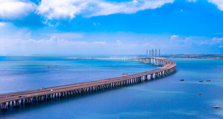 Aerial view of Jiaozhou Bay Bridge in Qingdao, China