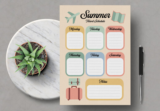 Summer Travel Editable Schedule Planner Template Design