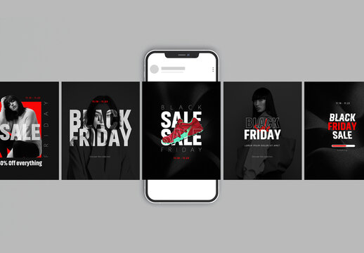 Black Friday Social Media Post Set with Red Accents