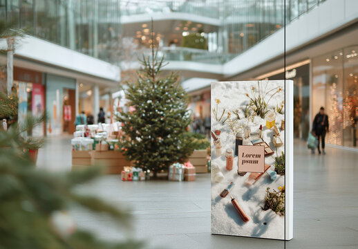 Advertising Billboard Mockup in Christmas Shopping Mall