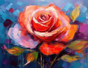 expressionist oil painting of a rose with vibrant brushstrokes and emotional artistic texture