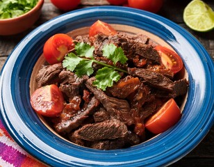 delicious mexican barbacoa beef with fresh cilantro and tomatoes
