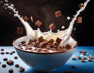 dynamic cereal bowl with chocos and splashing milk