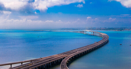 Aerial view of Jiaozhou Bay Bridge in Qingdao, China