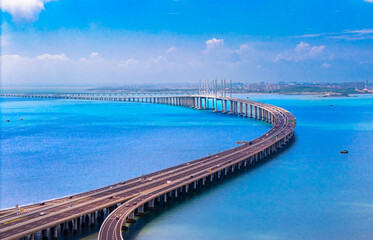 Aerial view of Jiaozhou Bay Bridge in Qingdao, China