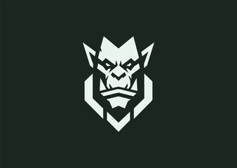 A fierce orc logo designed in bold line art style, featuring strong angular facial features and tribal geometry, symbolizing strength, battle, and resilience