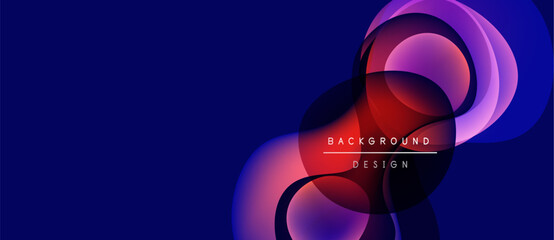 Abstract design features flowing shapes, vibrant colors. Gradient blends create dynamic visual effect. Modern aesthetic suitable backgrounds.