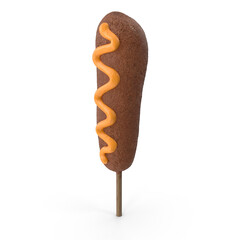 3D render of classic corn dog topped with yellow mustard