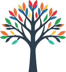 Obraz premium Set of tree illustrations including realistic foliage, abstract shapes, and colorful stylized designs. Suitable for nature, diversity, education, and creative visual projects.