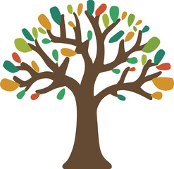 Set of tree illustrations including realistic foliage, abstract shapes, and colorful stylized designs. Suitable for nature, diversity, education, and creative visual projects.