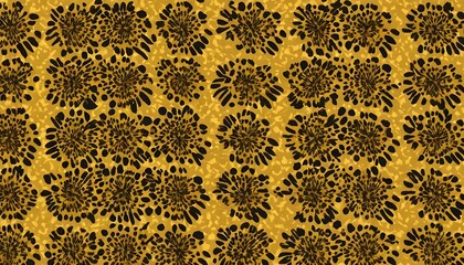 Abstract Floral Burst Pattern in Gold and Black, Dense Repeating Design
