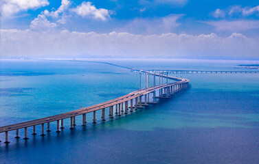 Obraz premium Aerial view of Jiaozhou Bay Bridge in Qingdao, China