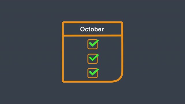 October Calendar Checklist Animation. Looping Icon for Q4 (Fourth Quarter) Planning and Productivity.