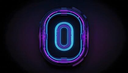 Neon Zero: Futuristic Glowing Number with Vibrant Blue and Purple Lights
