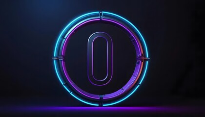Futuristic Neon Zero: Cyberpunk Style with Vibrant Blue and Purple Glow on Dark Background