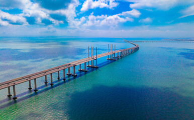 Fototapeta premium Aerial view of Jiaozhou Bay Bridge in Qingdao, China