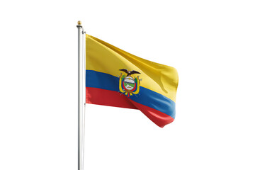 Ecuadorian flag proudly waves on flagpole against a clean, bright backdrop symbolizing national pride and freedom.