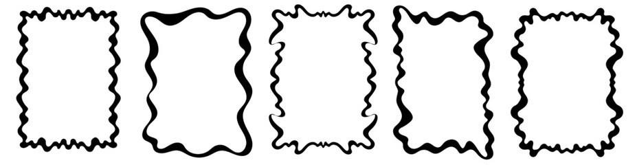 Set of hand drawn wavy frames. Funny border wavy line. Curvy minimal whimsical borders. Great for invitations, social media, poster.