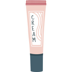 Hand Drawn Pink Cream Tube With Label And Red Cap On Transparent Background
