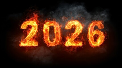 Fiery 2026: The year 2026 is boldly emblazoned with flames and smoke, evoking a sense of anticipation and dramatic change. A visually striking representation of time's passage and future events.