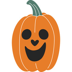 Happy Orange Halloween Jack O Lantern Pumpkin With A Carved Face And Green Stem On A Transparent Background